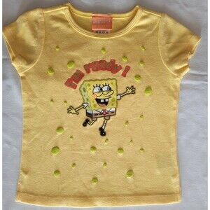 Nickelodeon SpongeBob Girls T-Shirt Size XS Yellow “I’m Ready!” Short Sleeve Tee